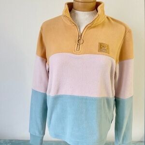 Ivory Ella Women’s Fleece Pullover Colorblock 1/4 Zip Mustard Pink Aqua Small